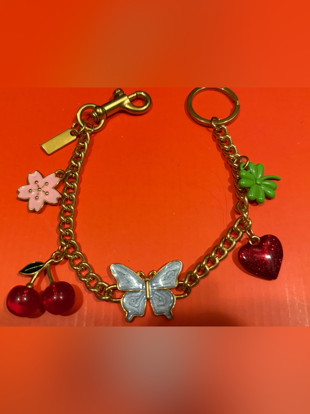 Designer inspired bag charm chain.